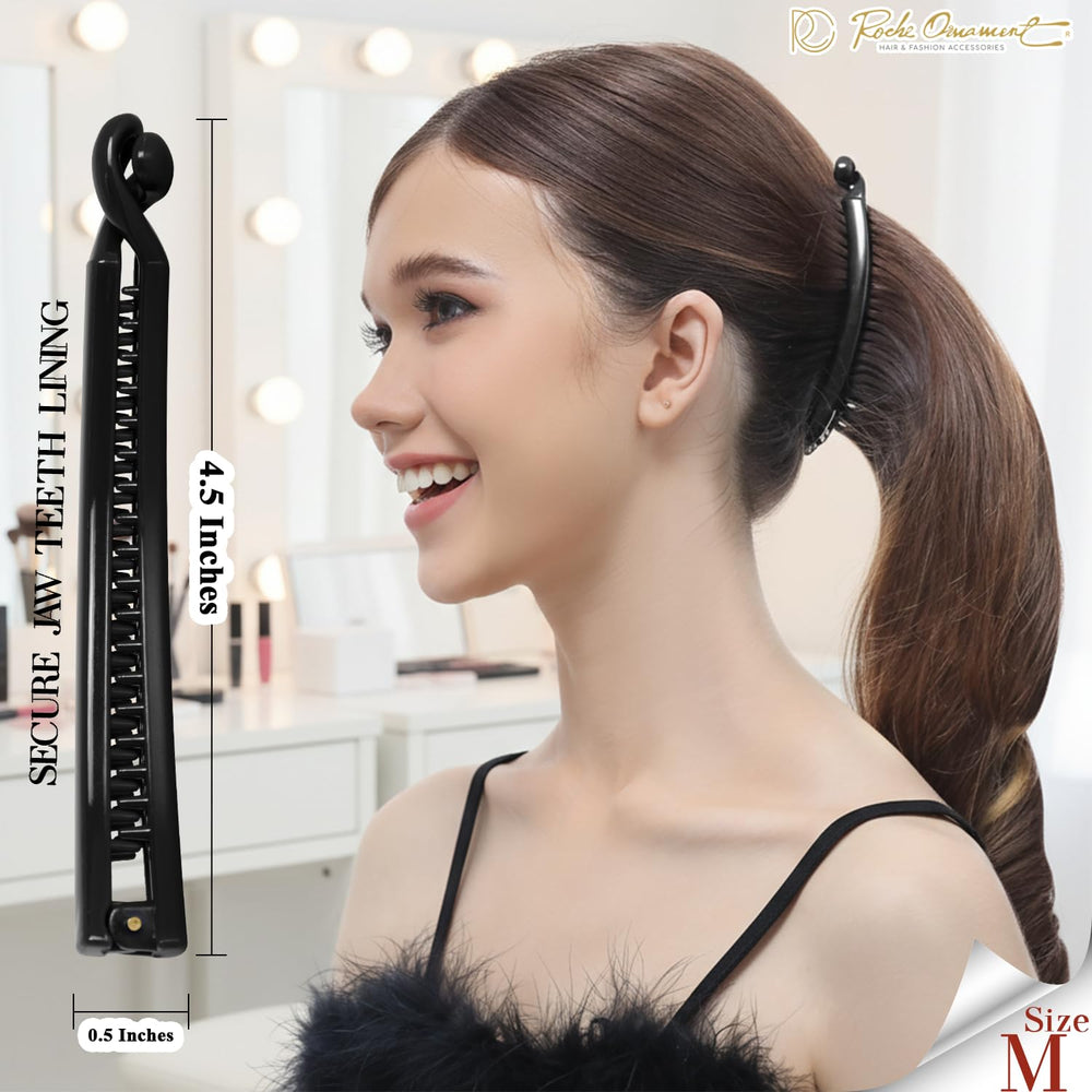 RC ROCHE clip placed in ponytail demonstrating secure no-slip hold
