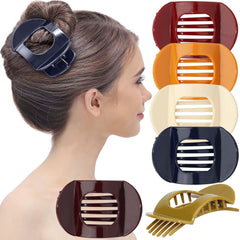 RC ROCHE front view of six medium flat claw clips, durable daily styling