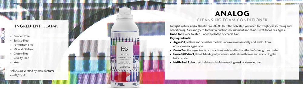 R+Co ANALOG bottle styled on bathroom shelf showing effortless daily routine benefit