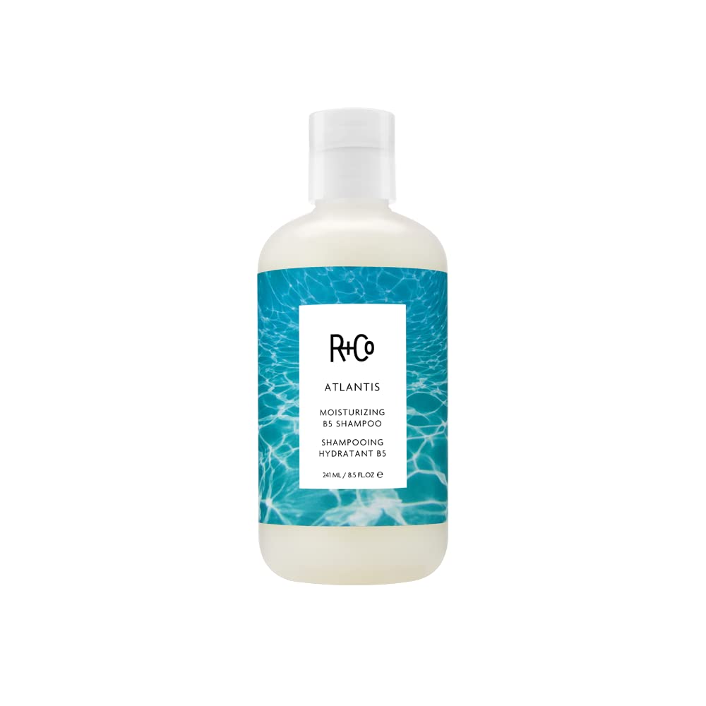 R+Co Atlantis shampoo front bottle showing label and hydration benefit