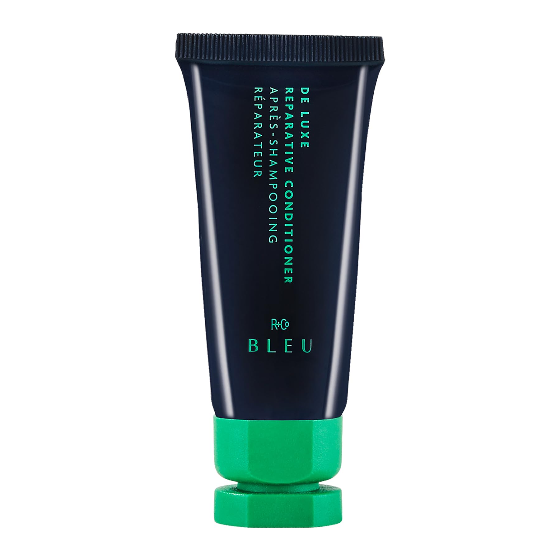 R+Co BLEU De Luxe mini front packaging showing brand and travel size benefit