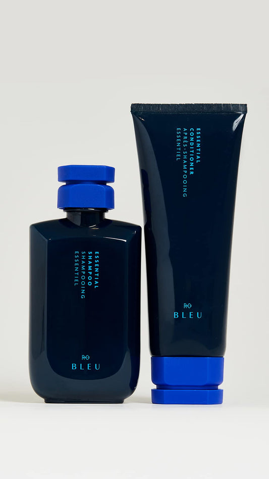 R+Co BLEU conditioner pouring texture illustrating lightweight cream for smooth detangling