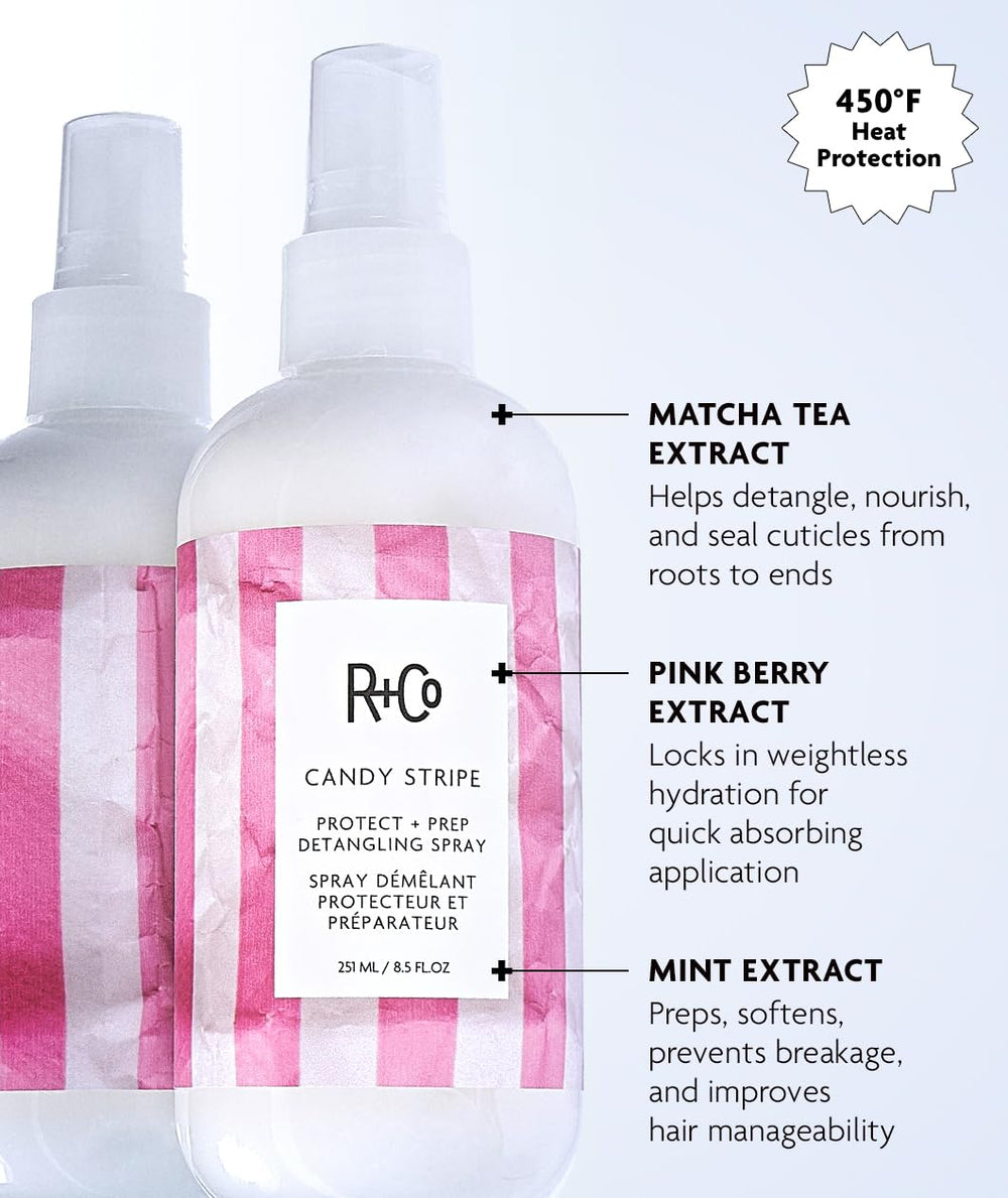 R+Co Candy Stripe mist spray action delivering even application benefits
