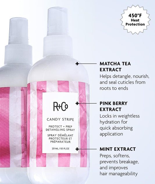 R+Co Candy Stripe mist spray action delivering even application benefits