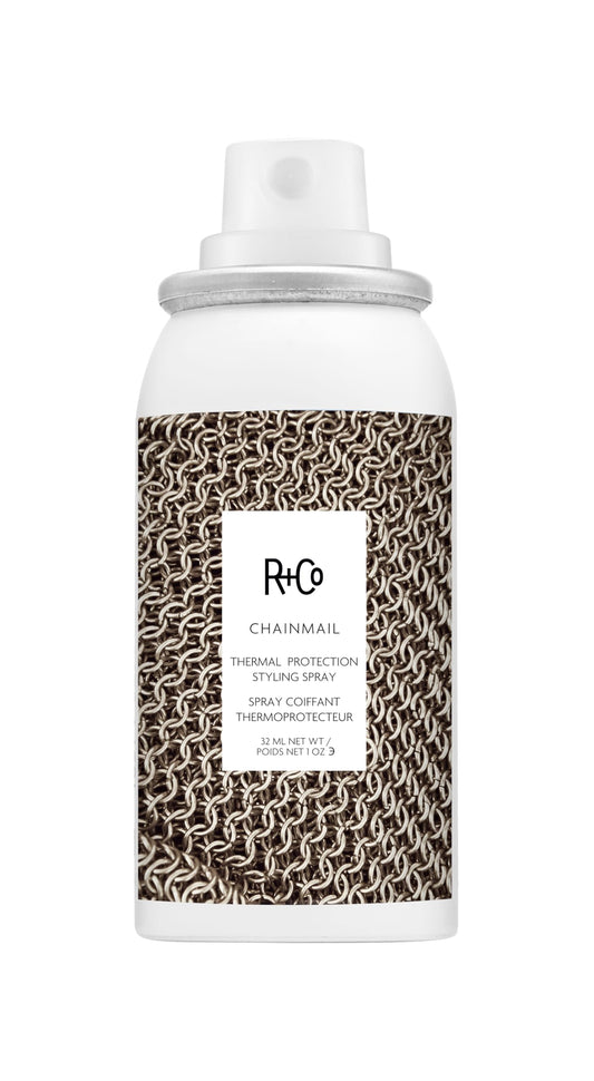 R+Co Chainmail front packaging shows bottle and benefits, lightweight protection