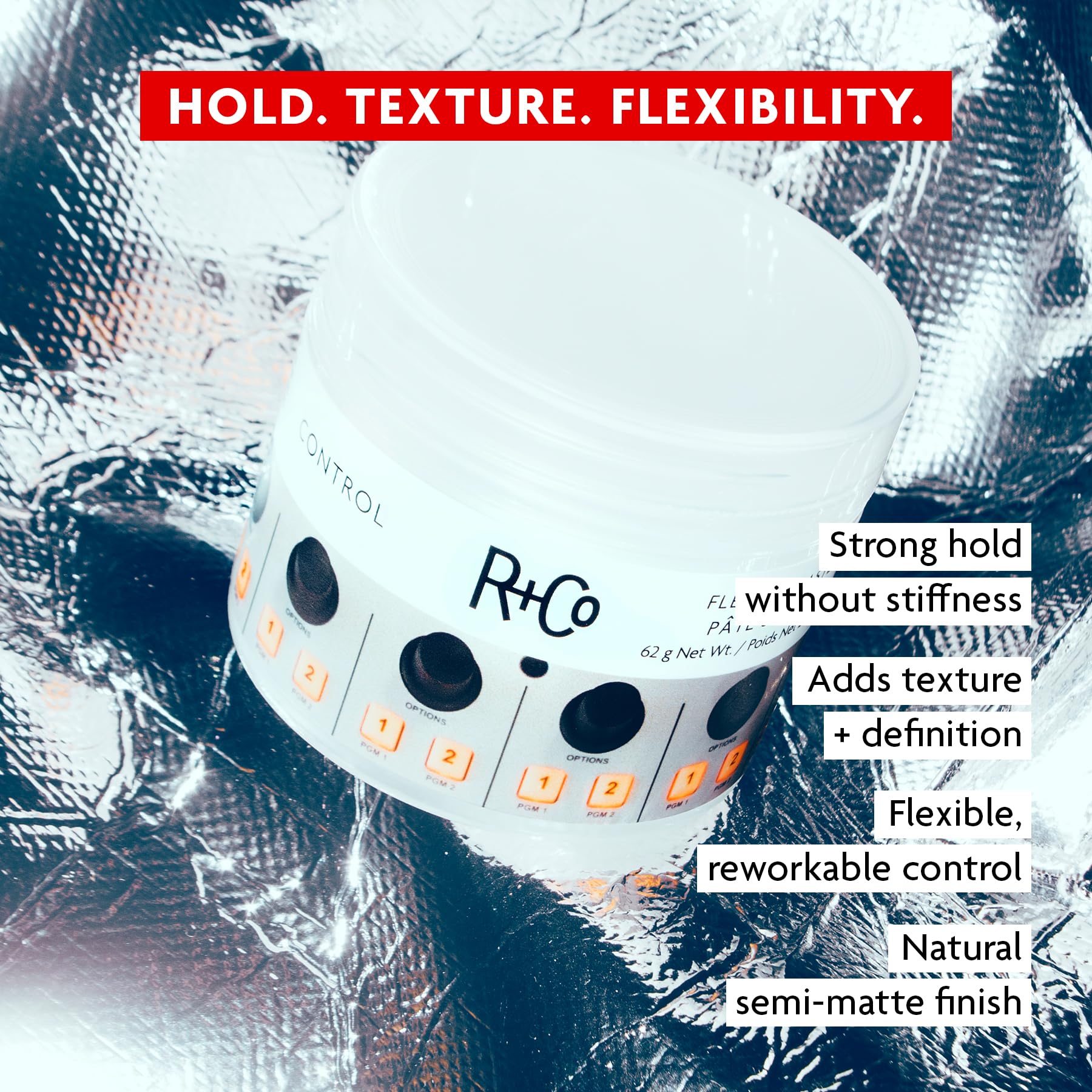 R+Co Control paste open jar close-up showing creamy texture for easy application