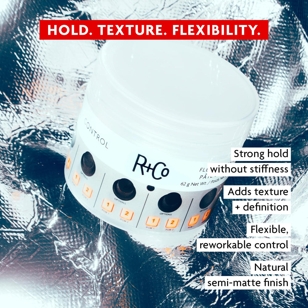 R+Co Control paste open jar close-up showing creamy texture for easy application