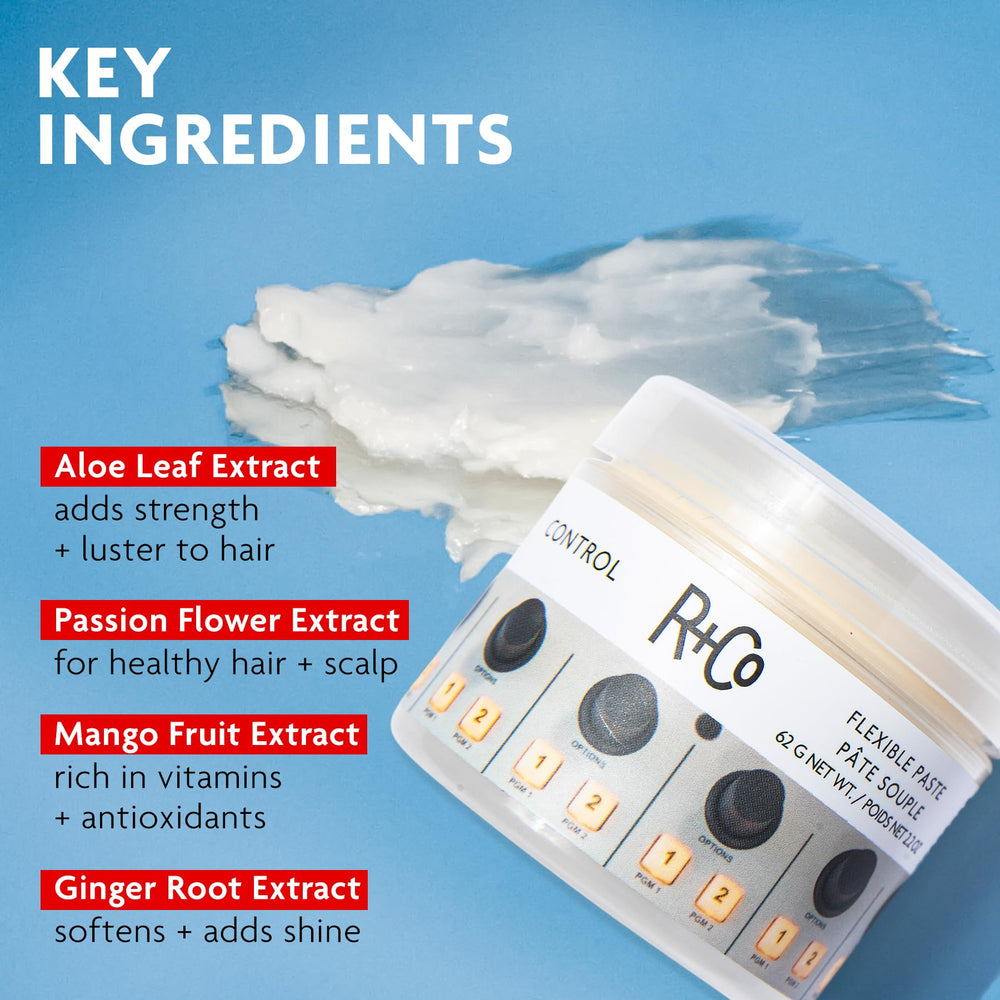 R+Co Control styled hair side profile showing texture and semi-matte natural finish