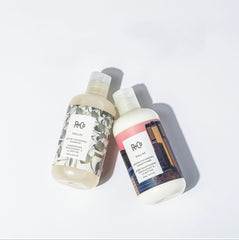 R+Co Dallas conditioner results on hair after use showing increased volume and glossy finish