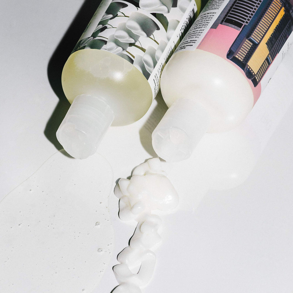 R+Co Dallas conditioner paired with matching shampoo illustrating coordinated routine benefits