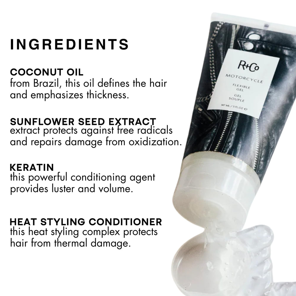 R+Co Motorcycle being applied to damp hair for defined hold and frizz control