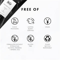R+Co Motorcycle ingredients label closeup highlighting keratin and sunflower extract