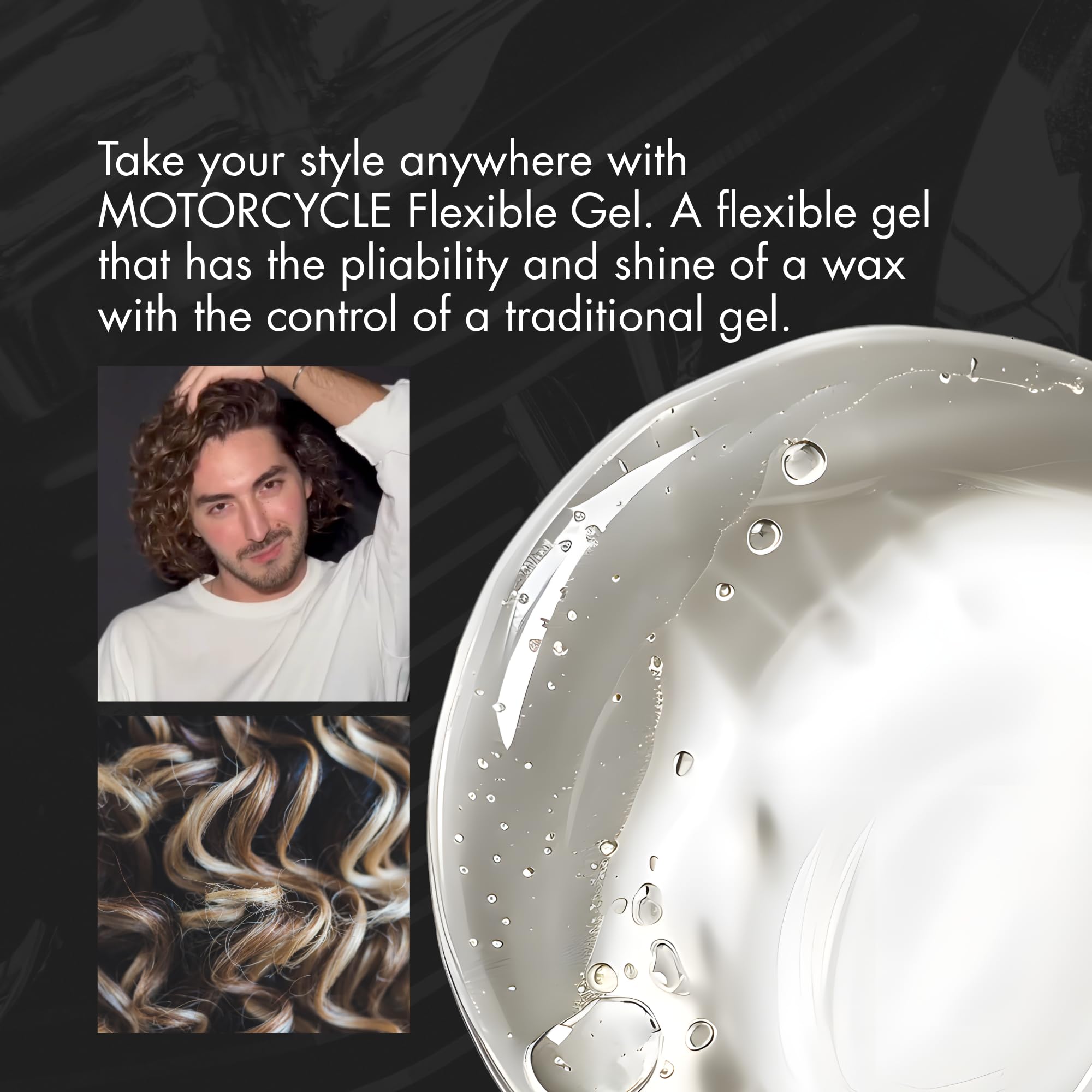 R+Co Motorcycle open jar texture highlighting creamy gel for smooth finish