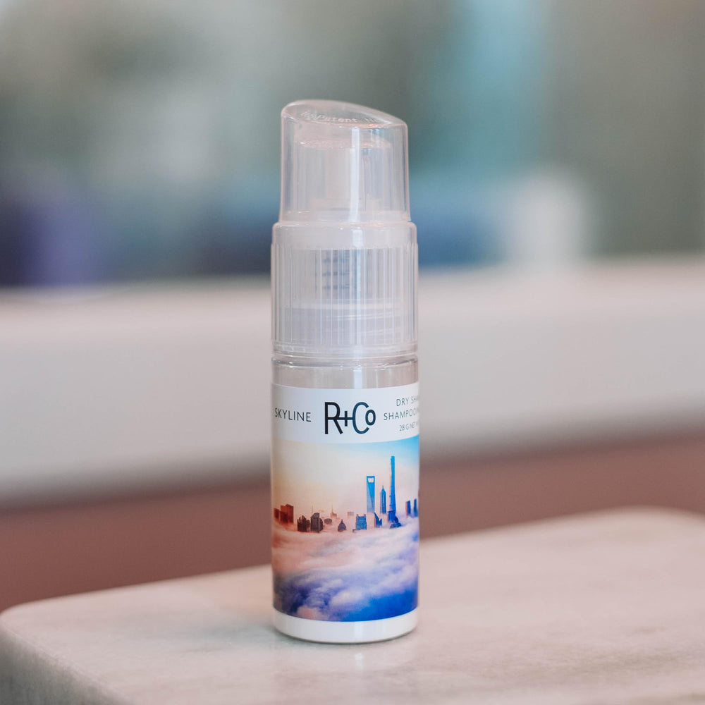 R+Co Skyline label and ingredients panel highlighting clean beauty and vegan benefit