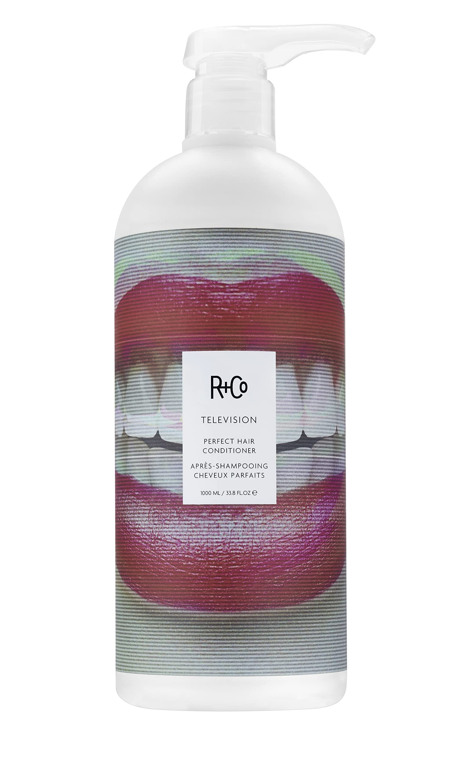 R+Co Television conditioner front bottle view highlighting size and label