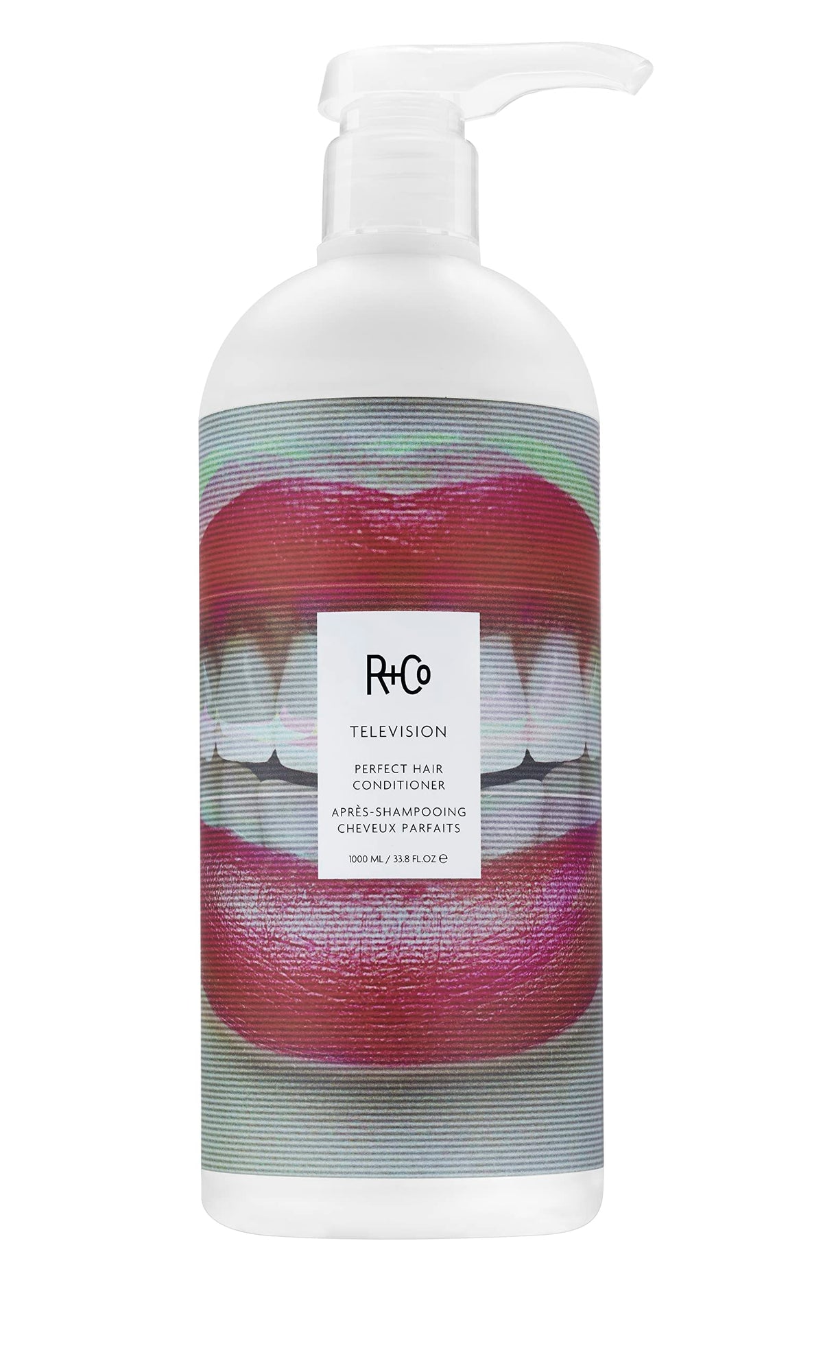 R+Co Television conditioner front bottle view highlighting size and label