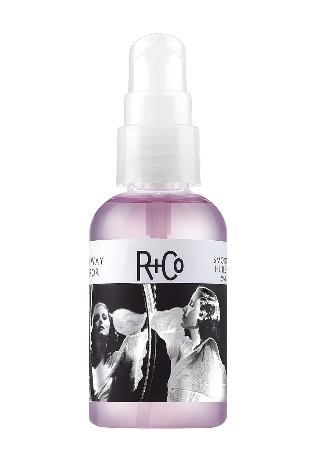 R+Co two way mirror front bottle showing sleek packaging and instant gloss benefit