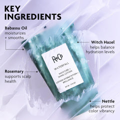 R+Co Waterfall before and after shine comparison showing enhanced gloss and softness