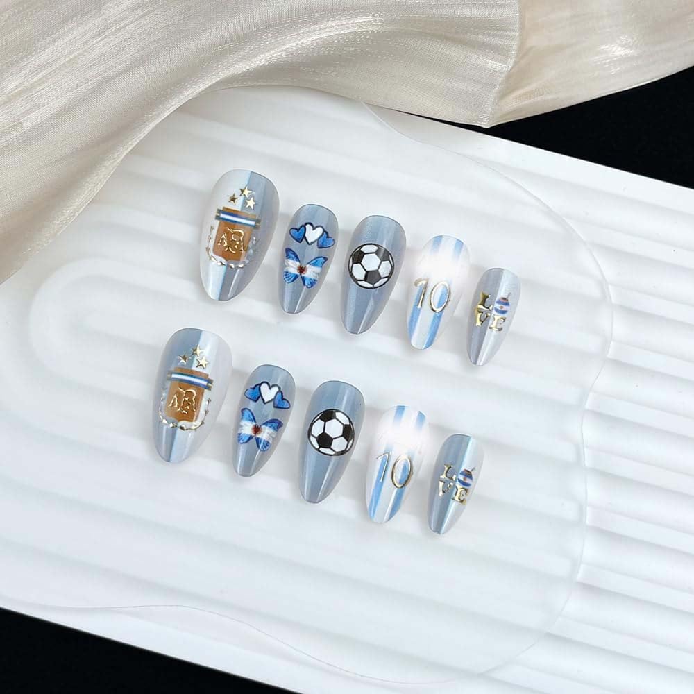 Rdntbeu close-up of cat-eye finish and soccer butterfly designs highlighting shimmer