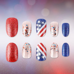 Rdntbeu close-up of glitter stars and flag motifs highlighting festive detail
