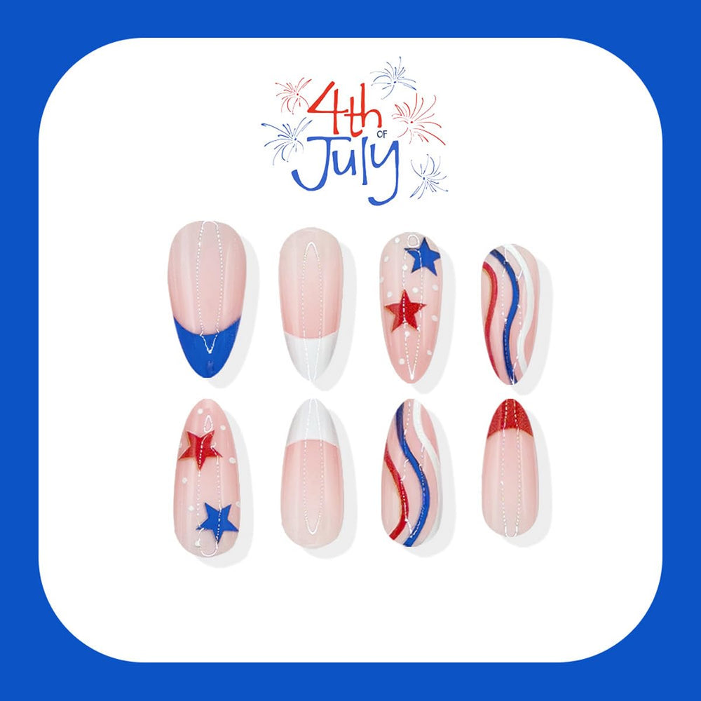 Rdntbeu close-up American flag nail design showing crisp stars and stripes detail