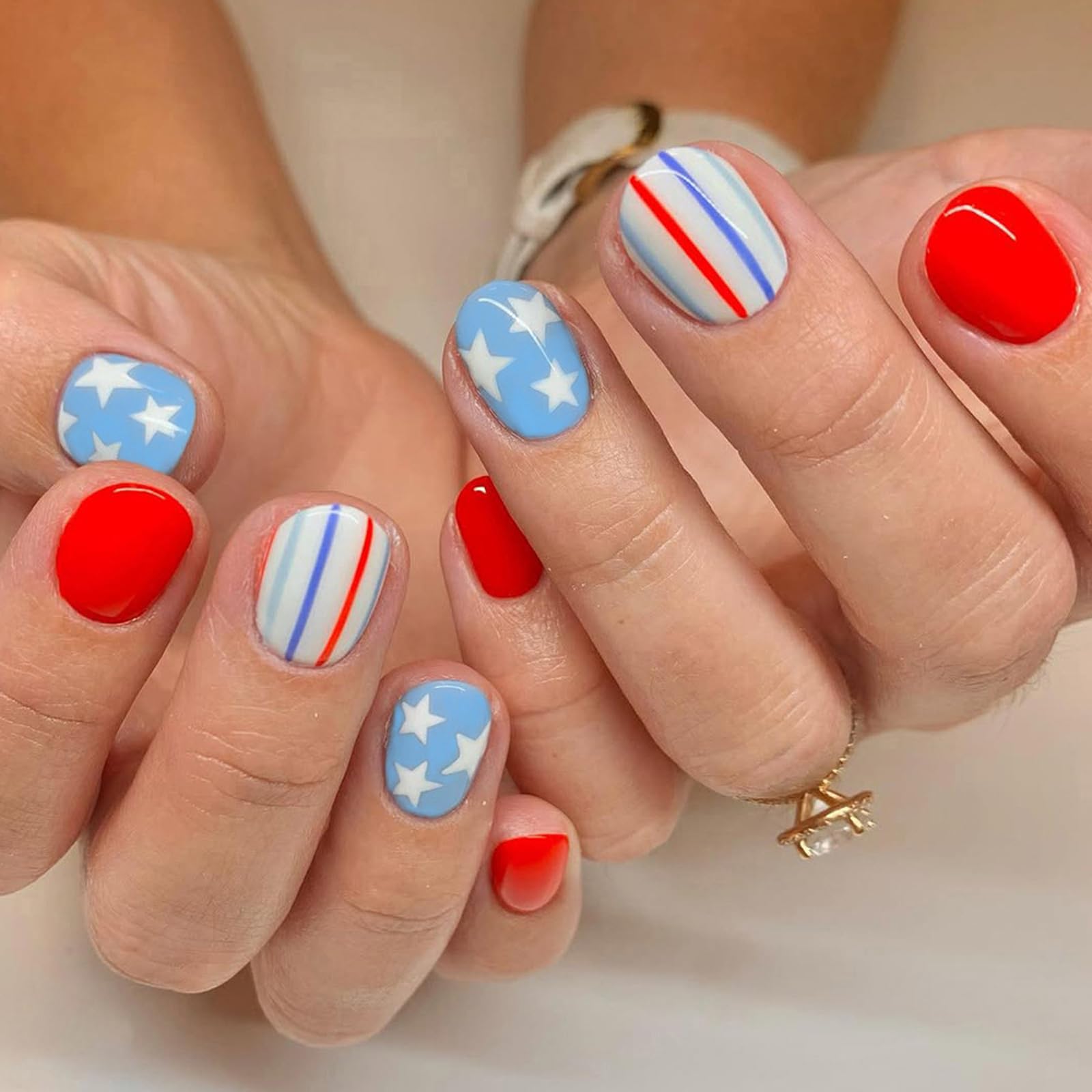 rdntbeu front packaging showing full 24-piece patriotic nail kit and easy storage