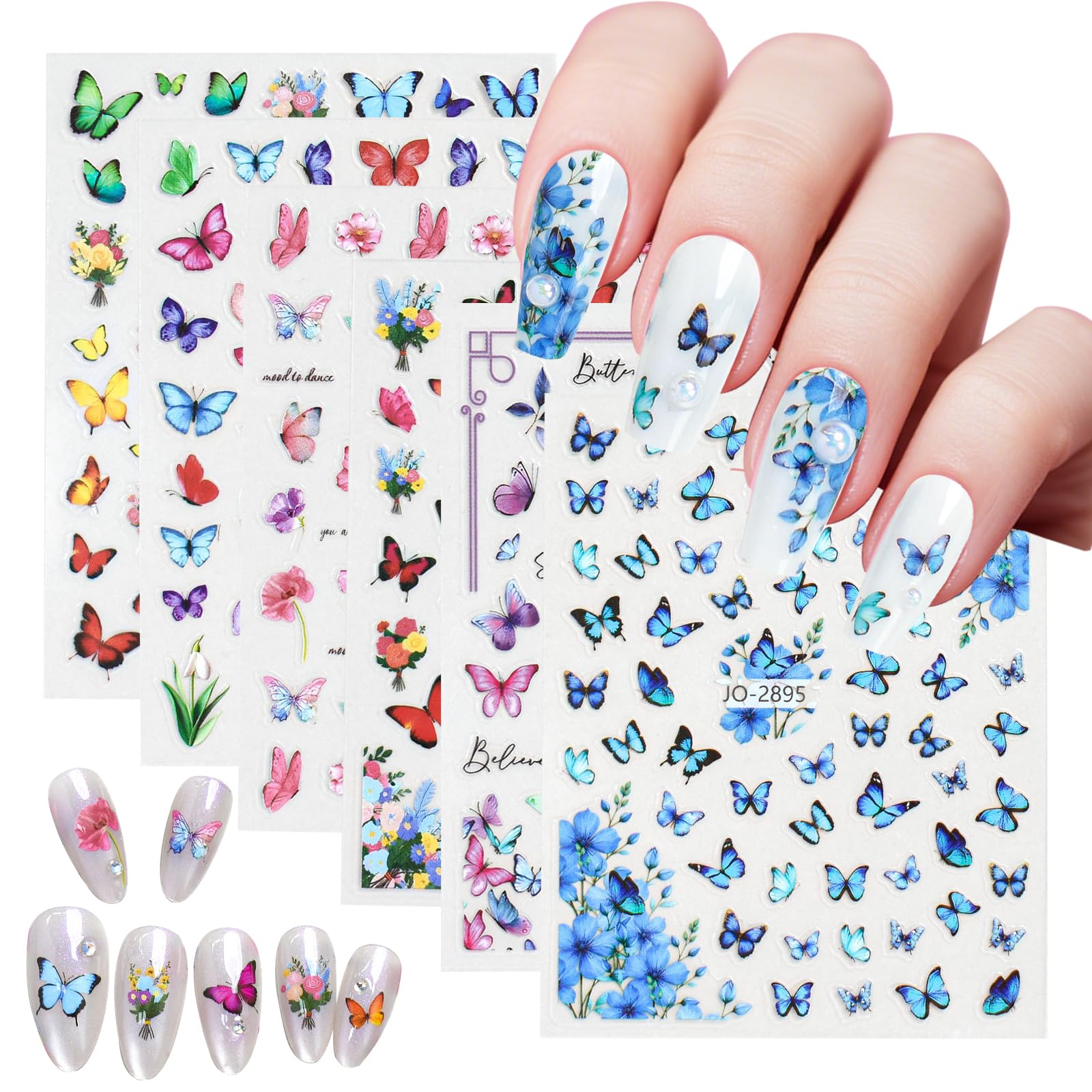 Rdntbeu front packaging showing six colorful butterfly sticker sheets and benefits
