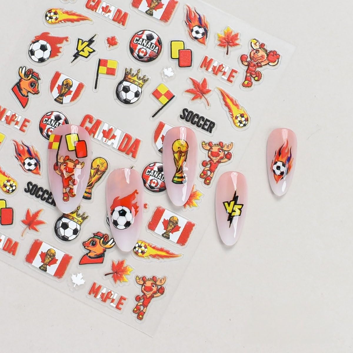 Rdntbeu hands wearing game-day manicure demonstrating stickers' fit and fan-ready look