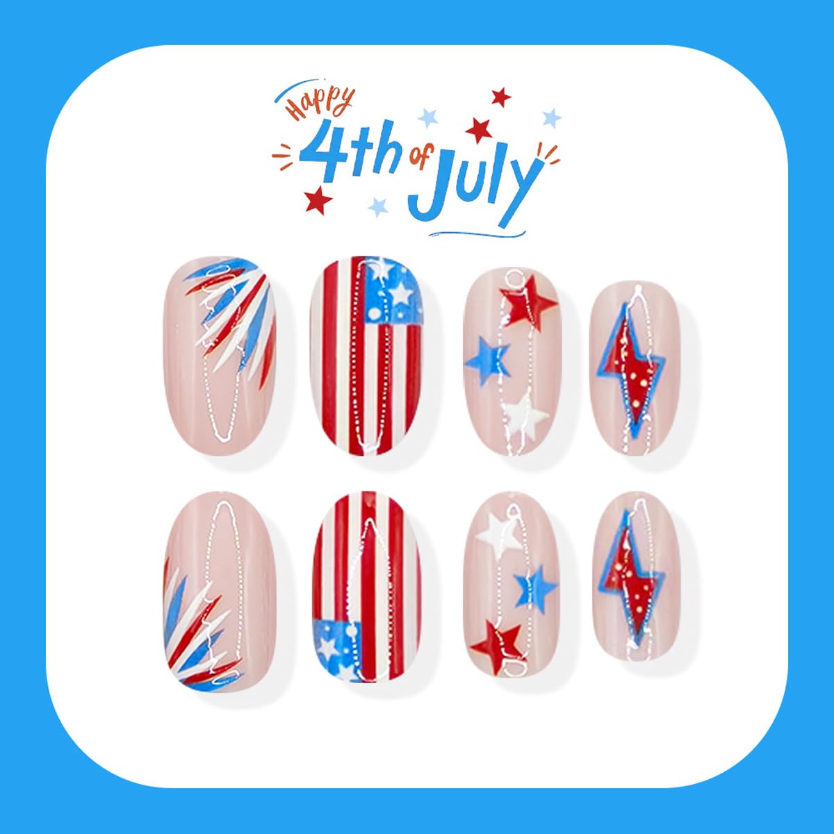Rdntbeu display of medium oval nail sizes demonstrating fit options for varied nail beds