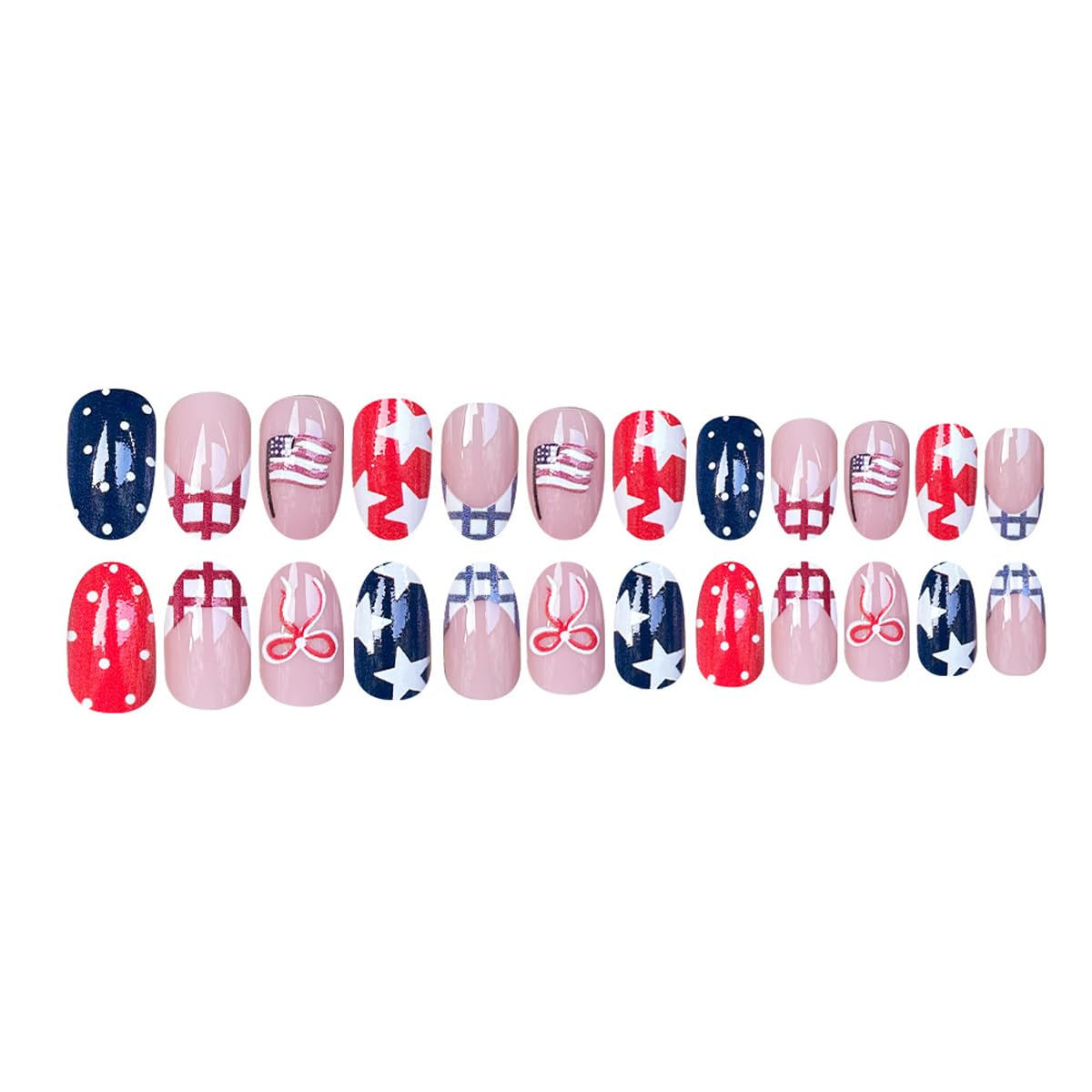 Rdntbeu hand applying a press-on nail illustrating simple at-home manicure steps