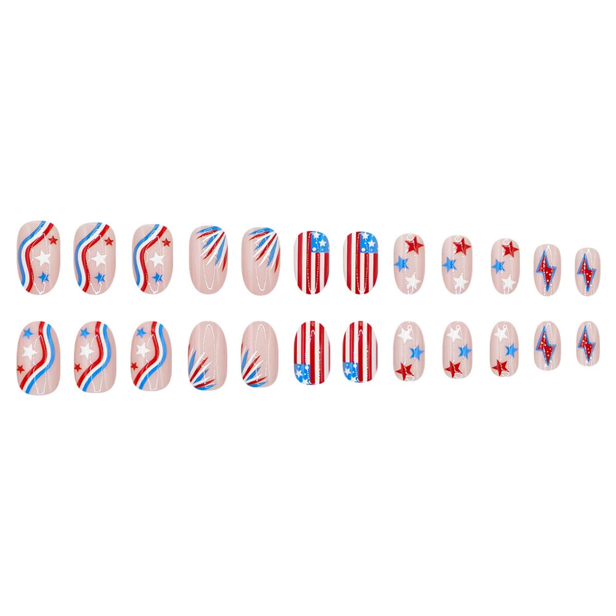 Rdntbeu model wearing patriotic press-on nails showing finished manicure for holiday events