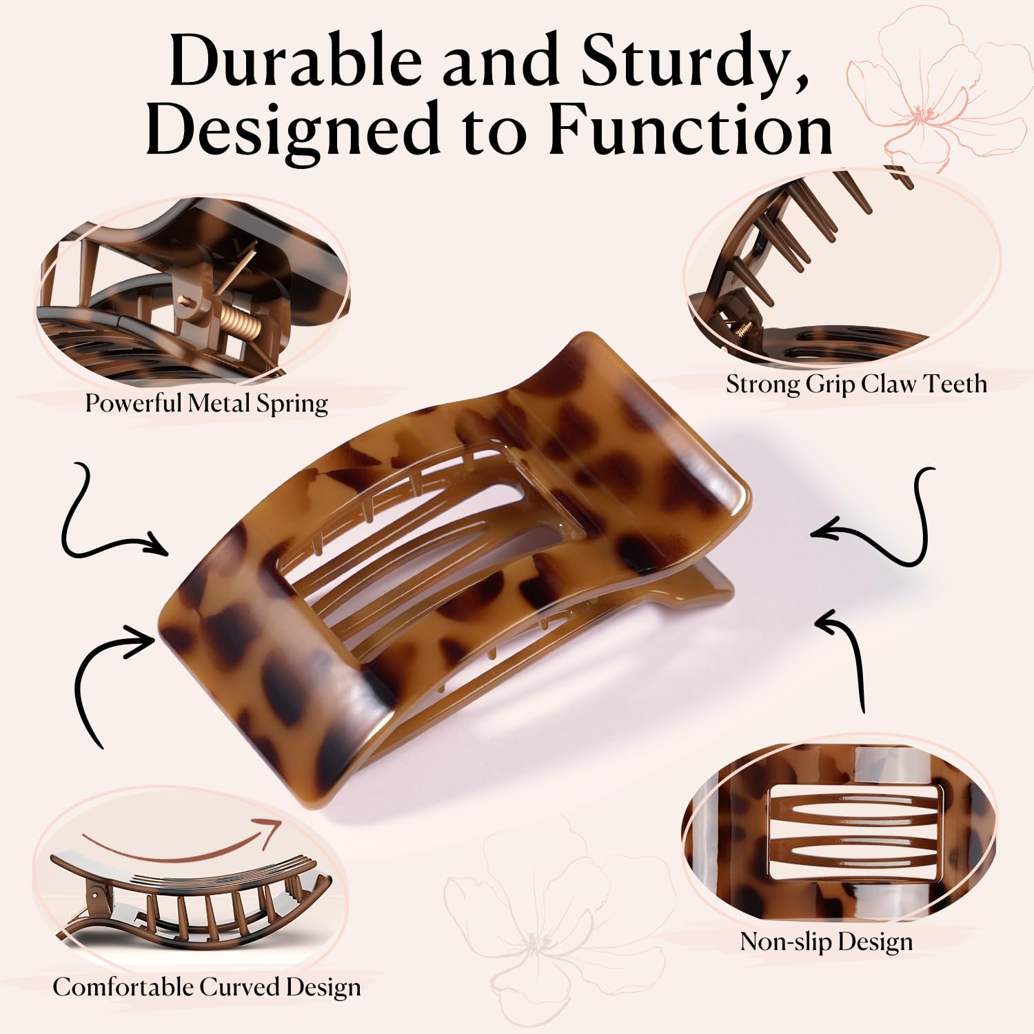 RDUQM clip securing hair up with strong, non-slip hold in use