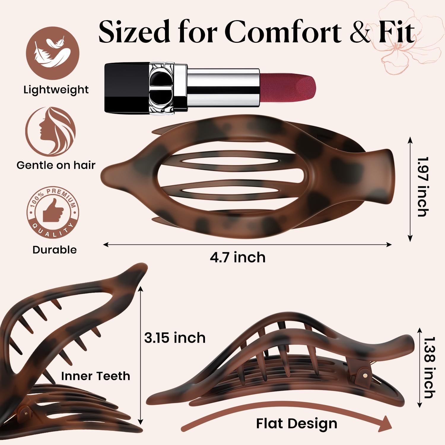RDUQM clip held in hand to show size and scale for easy styling
