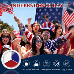Re. Misoo applied cheek flag demonstrating vivid red, white, blue fan-ready look