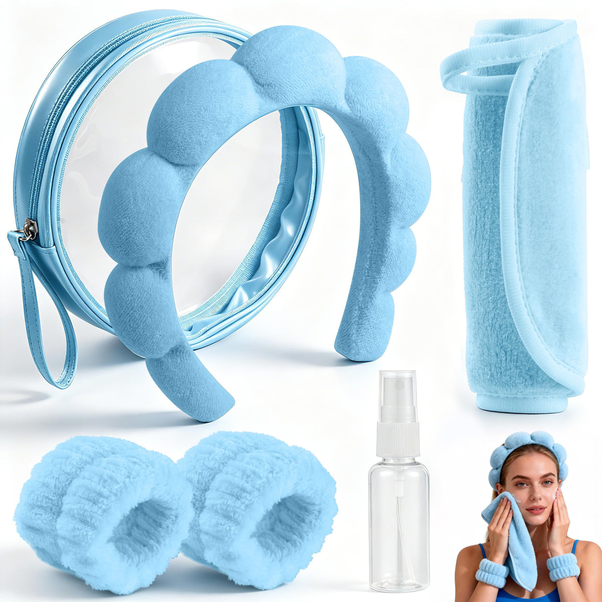 Real Perfection headband front view keeps hair back for neat skincare