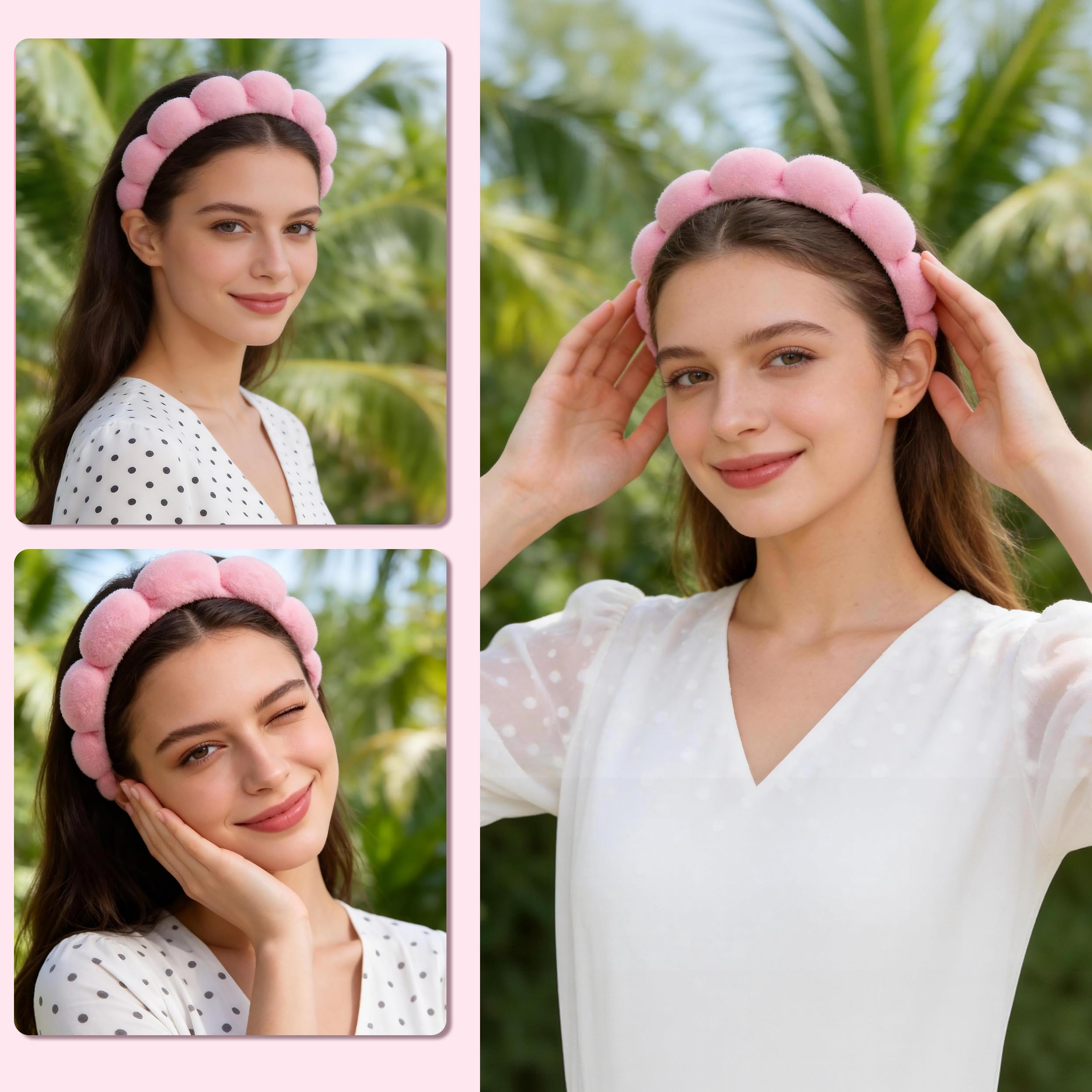 Real Perfection woman using headband while washing face for tidy routine