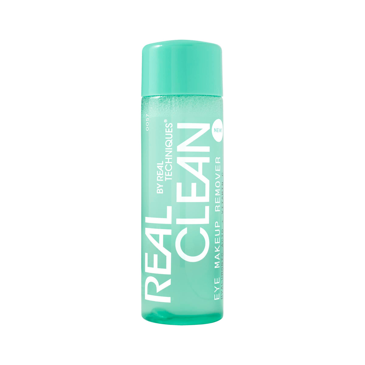 Real Techniques bottle front view showing clear bi-phase formula and packaging benefit