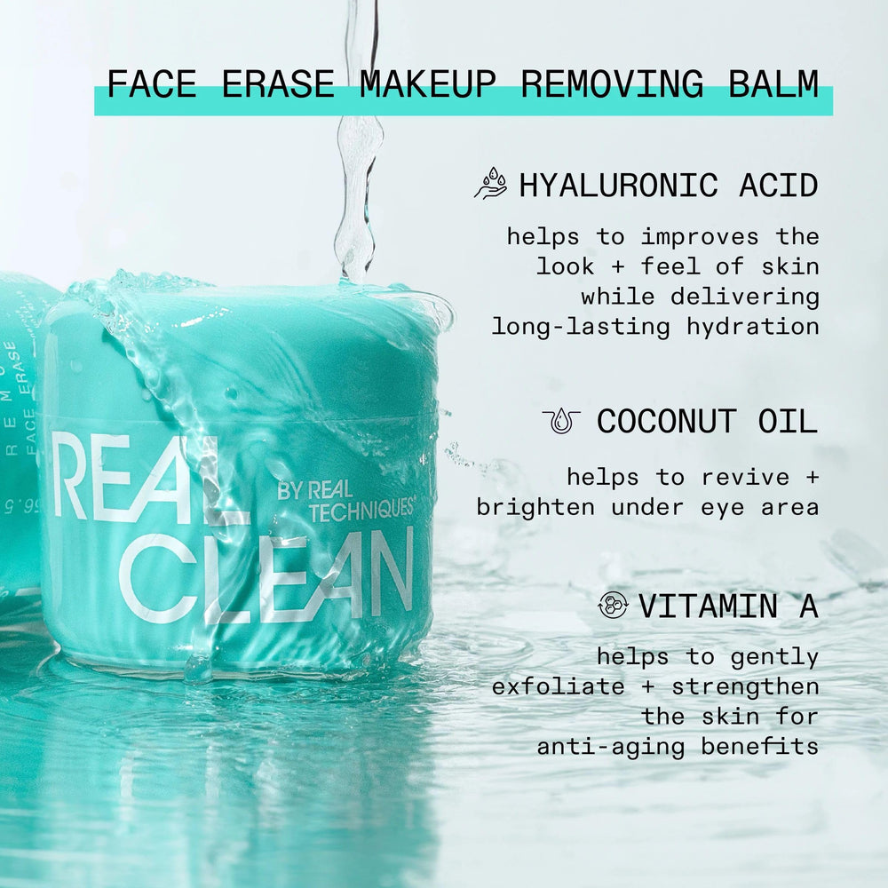 Real Techniques balm being massaged on dry skin to dissolve makeup