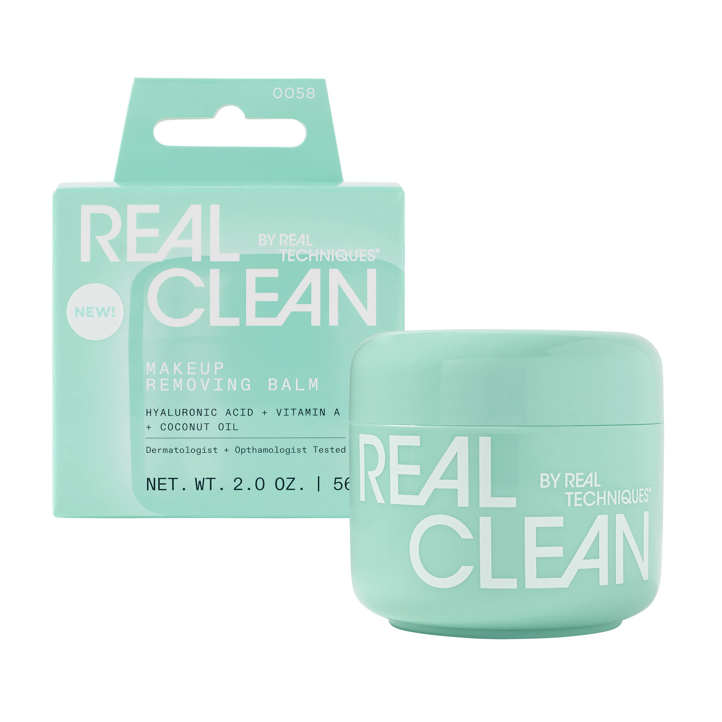 Real Techniques jar front view showing clean packaging and product benefit
