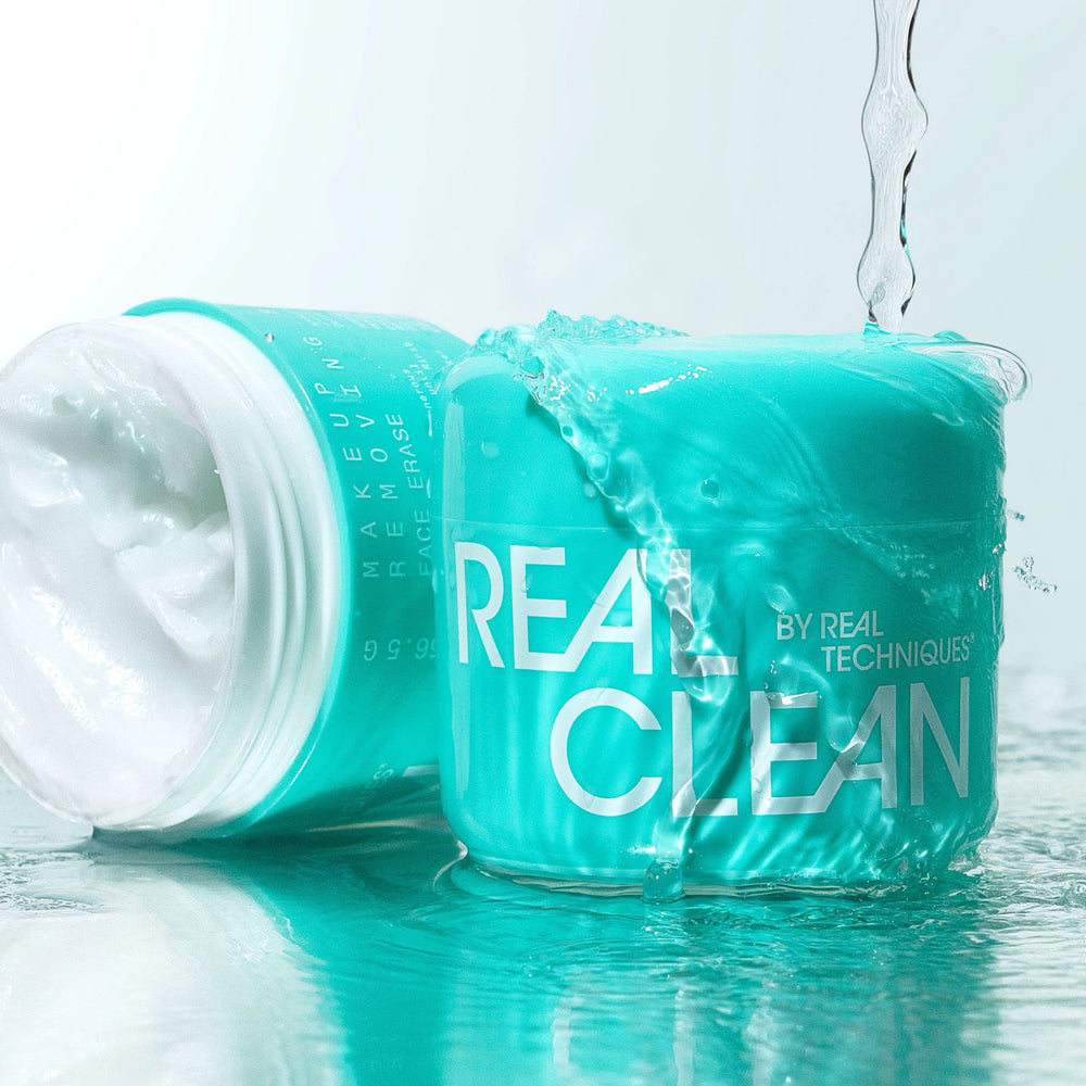Real Techniques balm paired with a skincare brush for mess-free cleansing