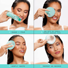 Real Techniques pad application on closed eye showing no-tug gentle removal benefit