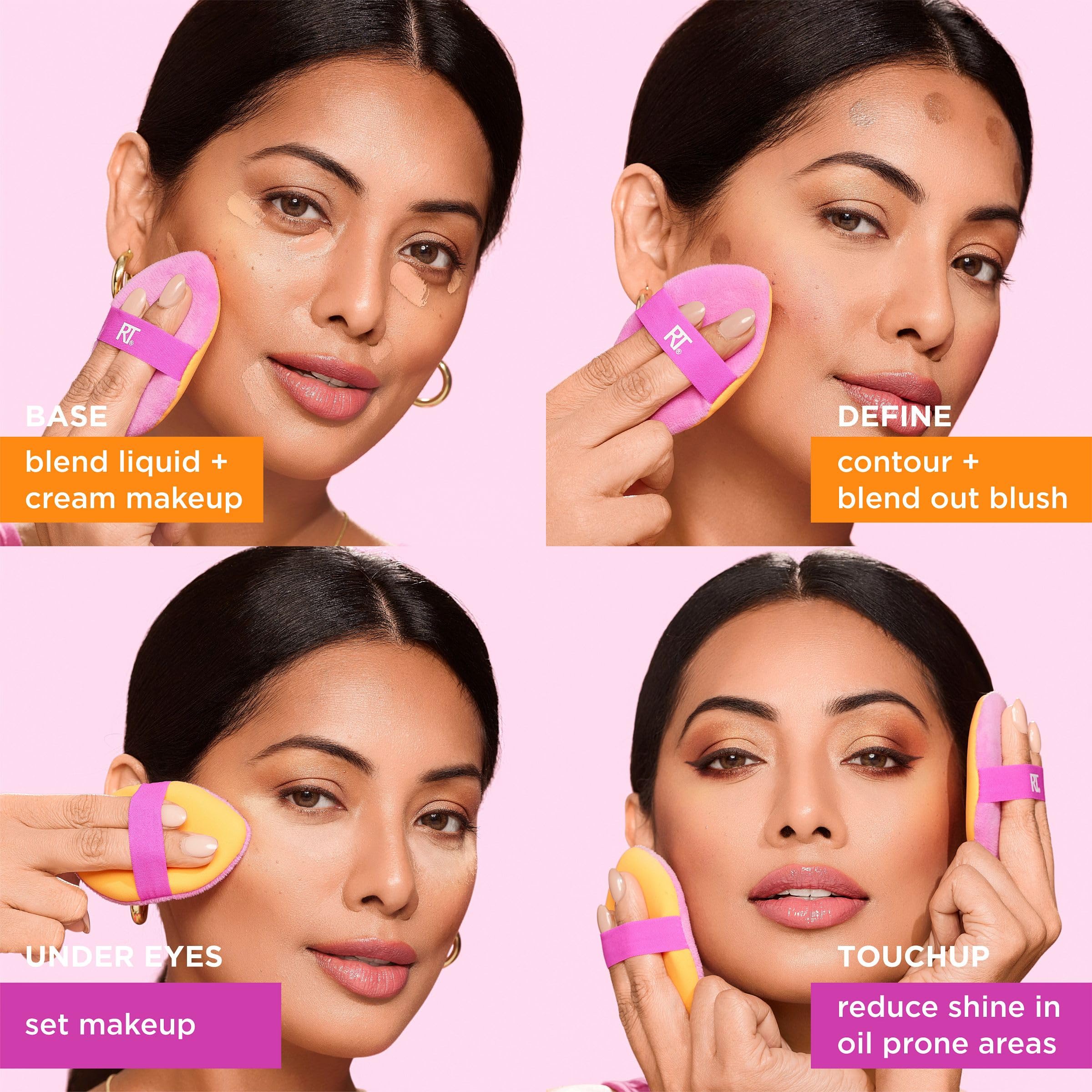 Real Techniques powder puff with elastic band for controlled, mess-free application