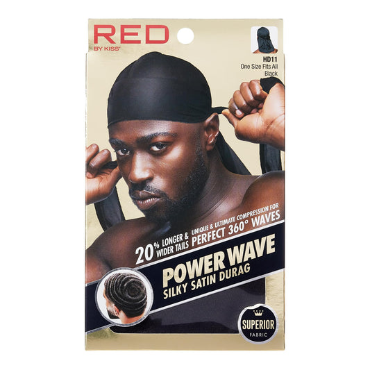 Red by Kiss durag front view showing sleek black finish and secure fit for clean waves