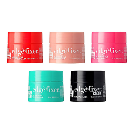 Red by Kiss front jar showing compact travel-ready edge fixer and strong hold