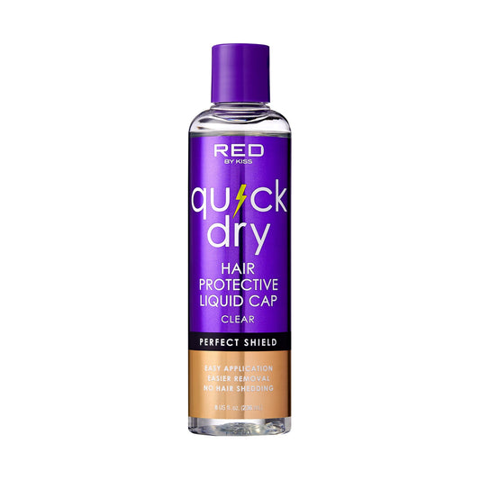 Red by Kiss front packaging of clear 8oz bottle showing product benefits
