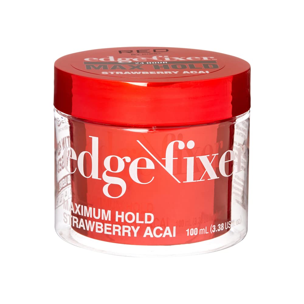 Red by Kiss front jar showing label and strawberry acai scent, polished look benefit