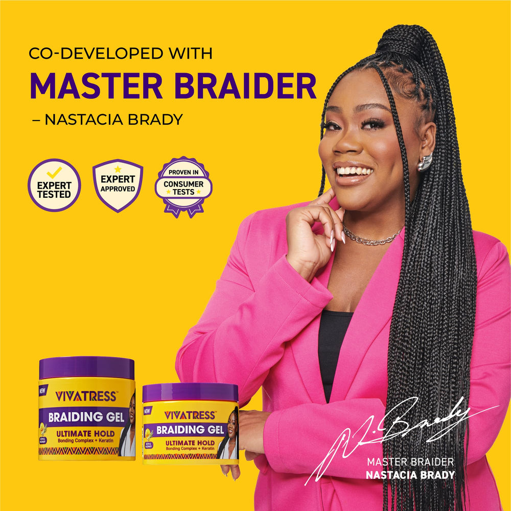 Red by Kiss on finished braids showing sleek, polished protective style