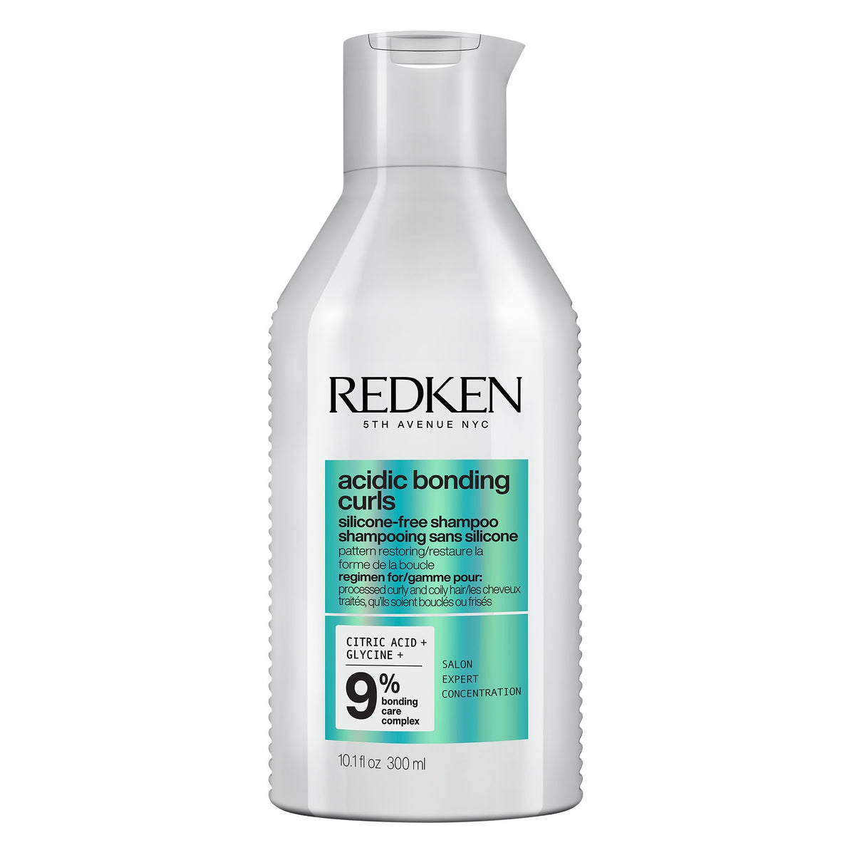 Redken bottle front packaging shows product and benefits for curl repair