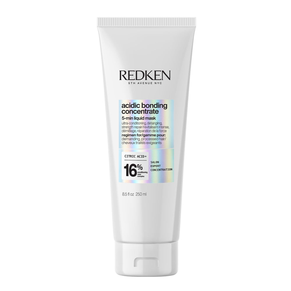 Redken front packaging showing 5-minute liquid mask and usage benefit