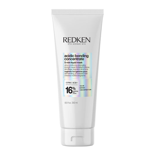 Redken front packaging showing 5-minute liquid mask and usage benefit